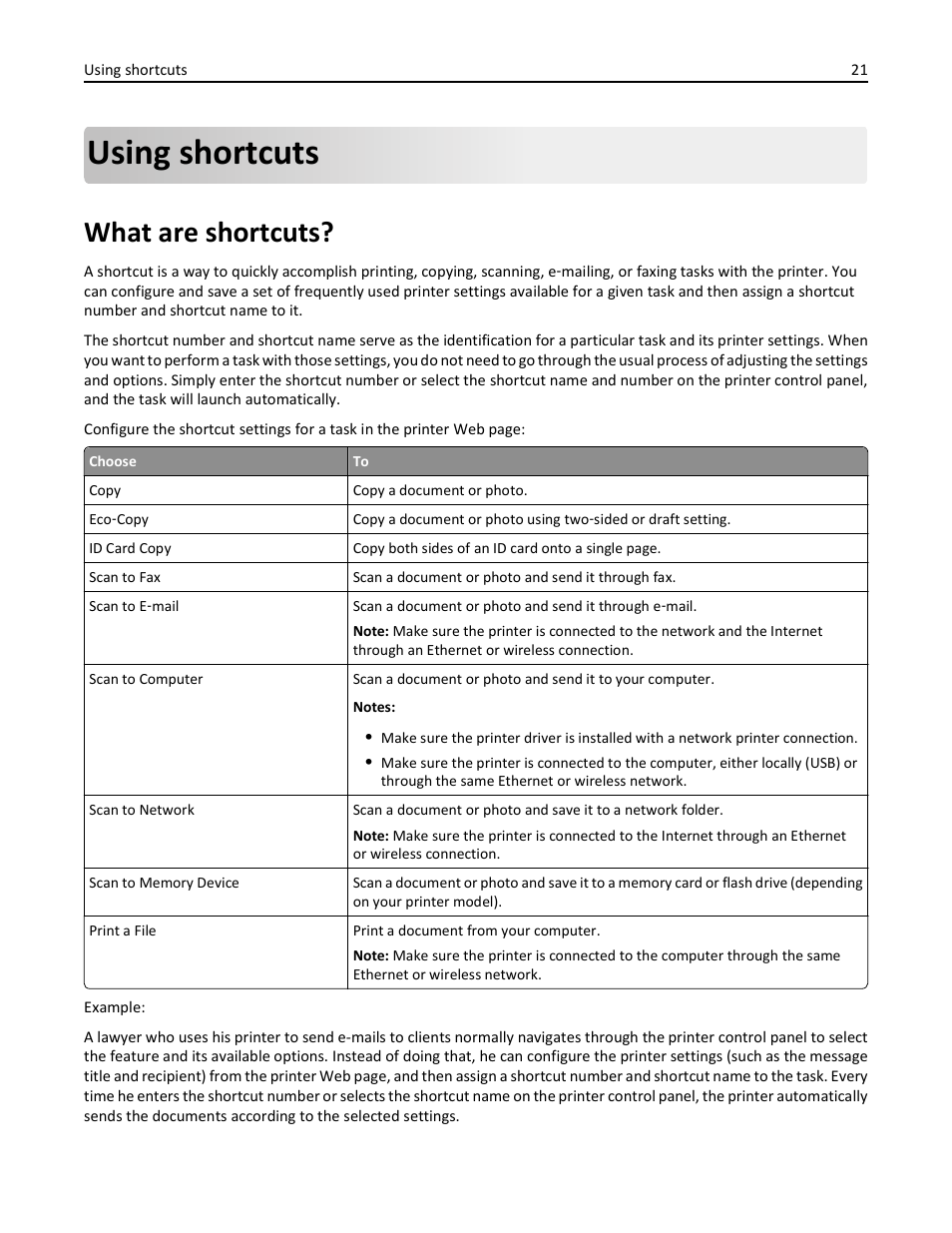 Using shortcuts, What are shortcuts | Dell V725w All In One Wireless Inkjet Printer User Manual | Page 21 / 186