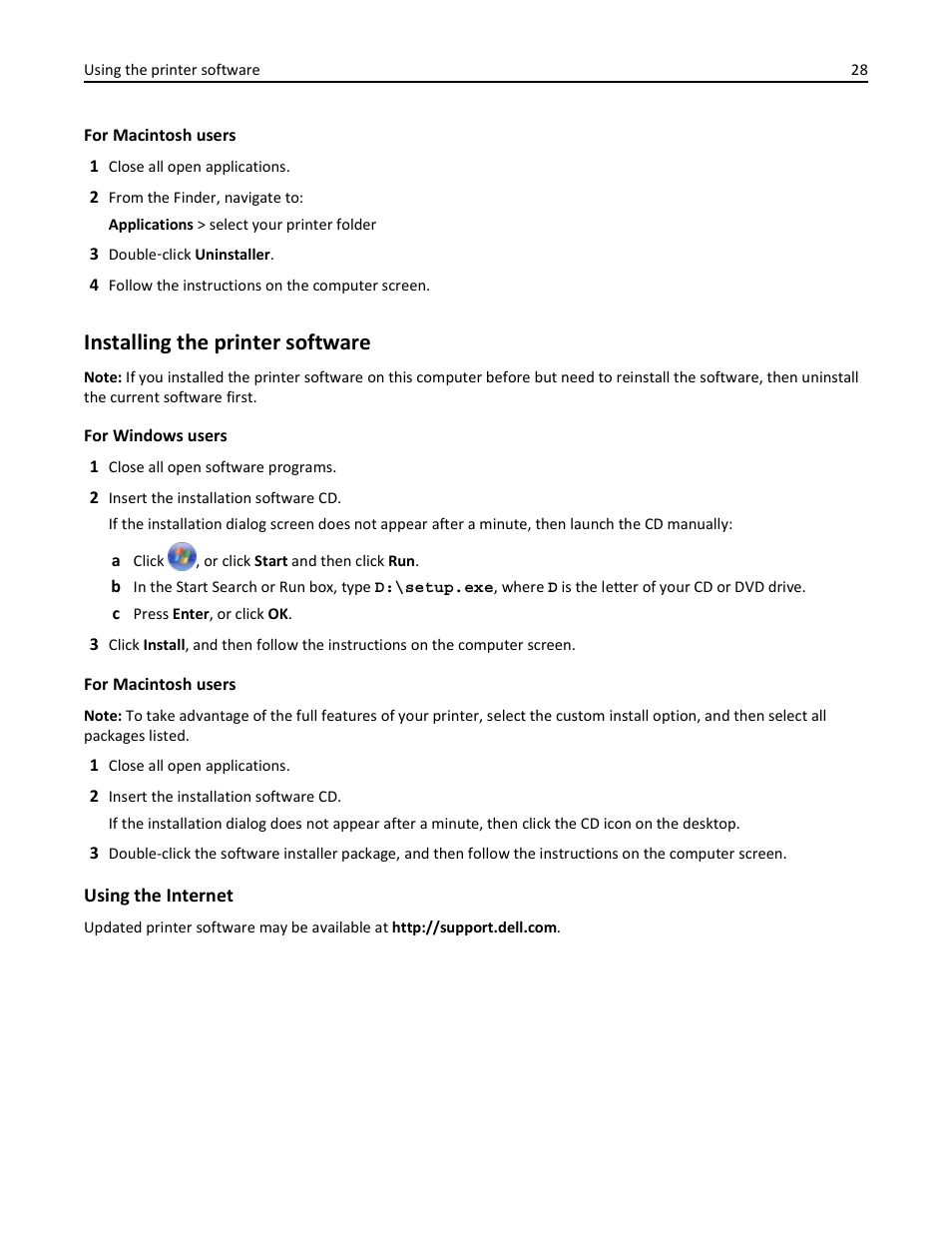 Installing the printer software | Dell V725w All In One Wireless Inkjet Printer User Manual | Page 28 / 186