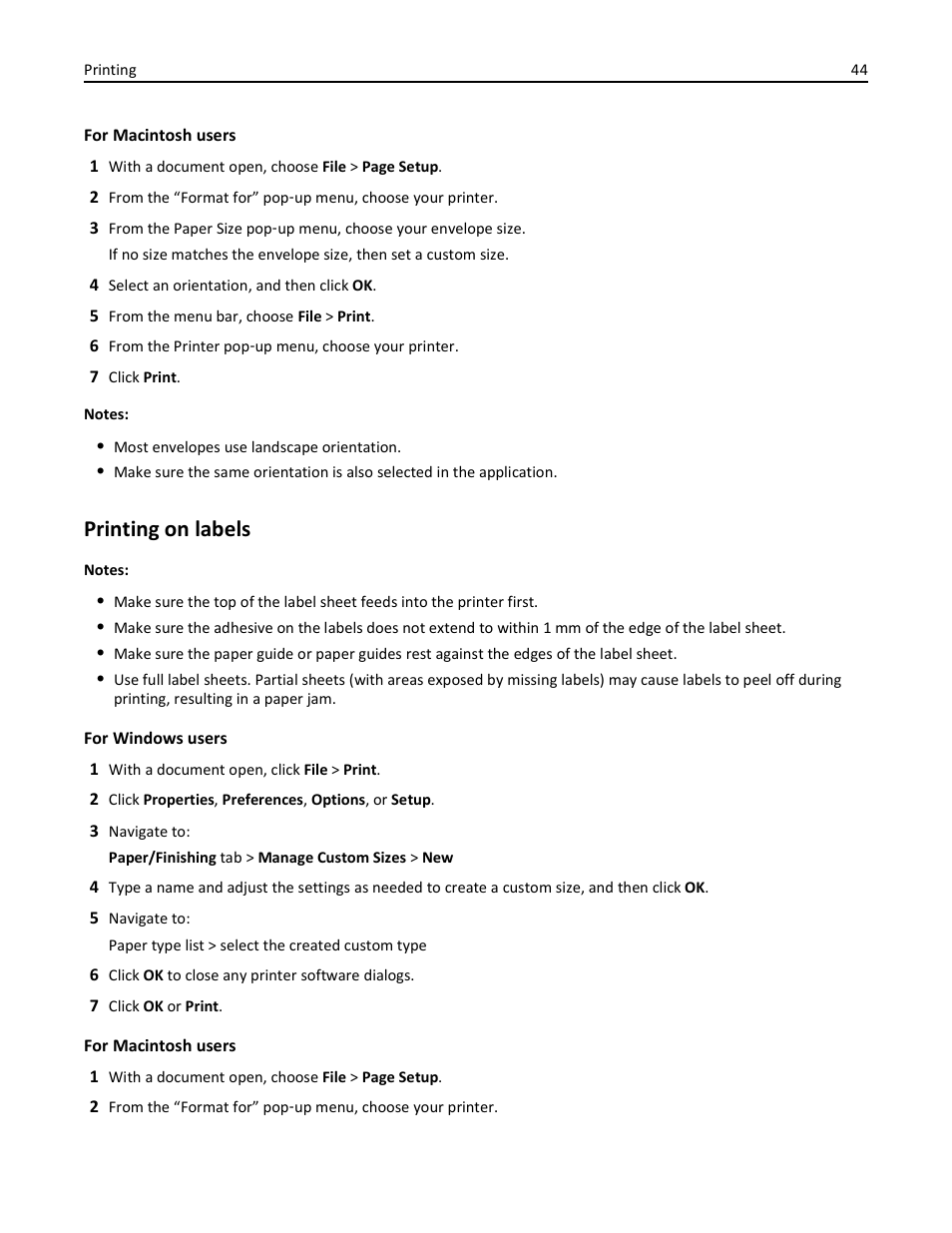 Printing on labels | Dell V725w All In One Wireless Inkjet Printer User Manual | Page 44 / 186