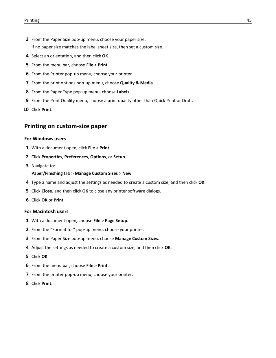 Printing on custom-size paper, Printing on custom ‑ size paper | Dell V725w All In One Wireless Inkjet Printer User Manual | Page 45 / 186