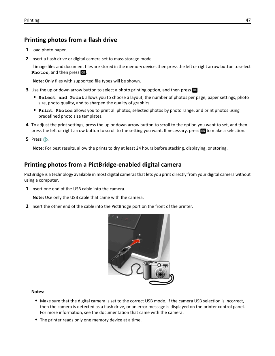 Printing photos from a flash drive | Dell V725w All In One Wireless Inkjet Printer User Manual | Page 47 / 186