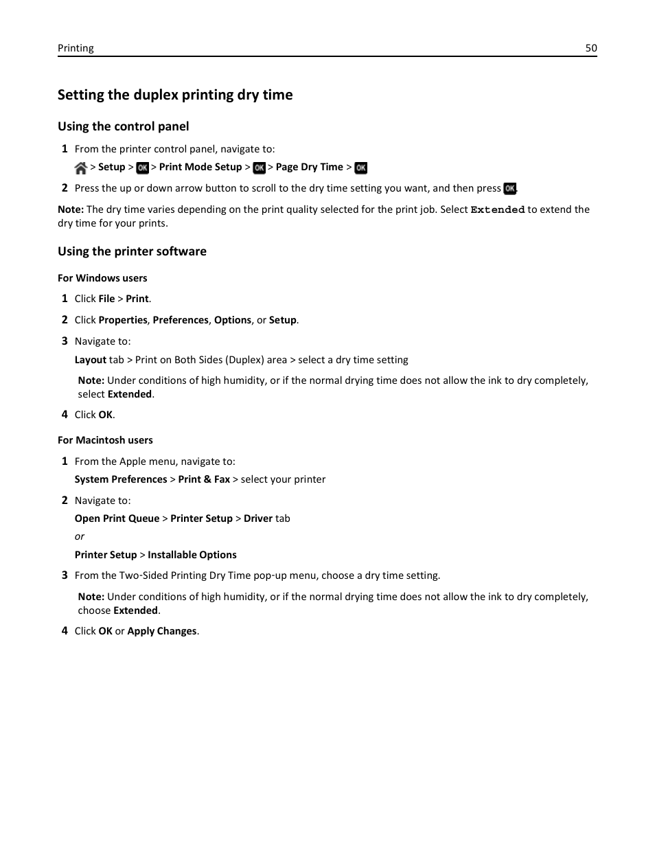 Setting the duplex printing dry time | Dell V725w All In One Wireless Inkjet Printer User Manual | Page 50 / 186