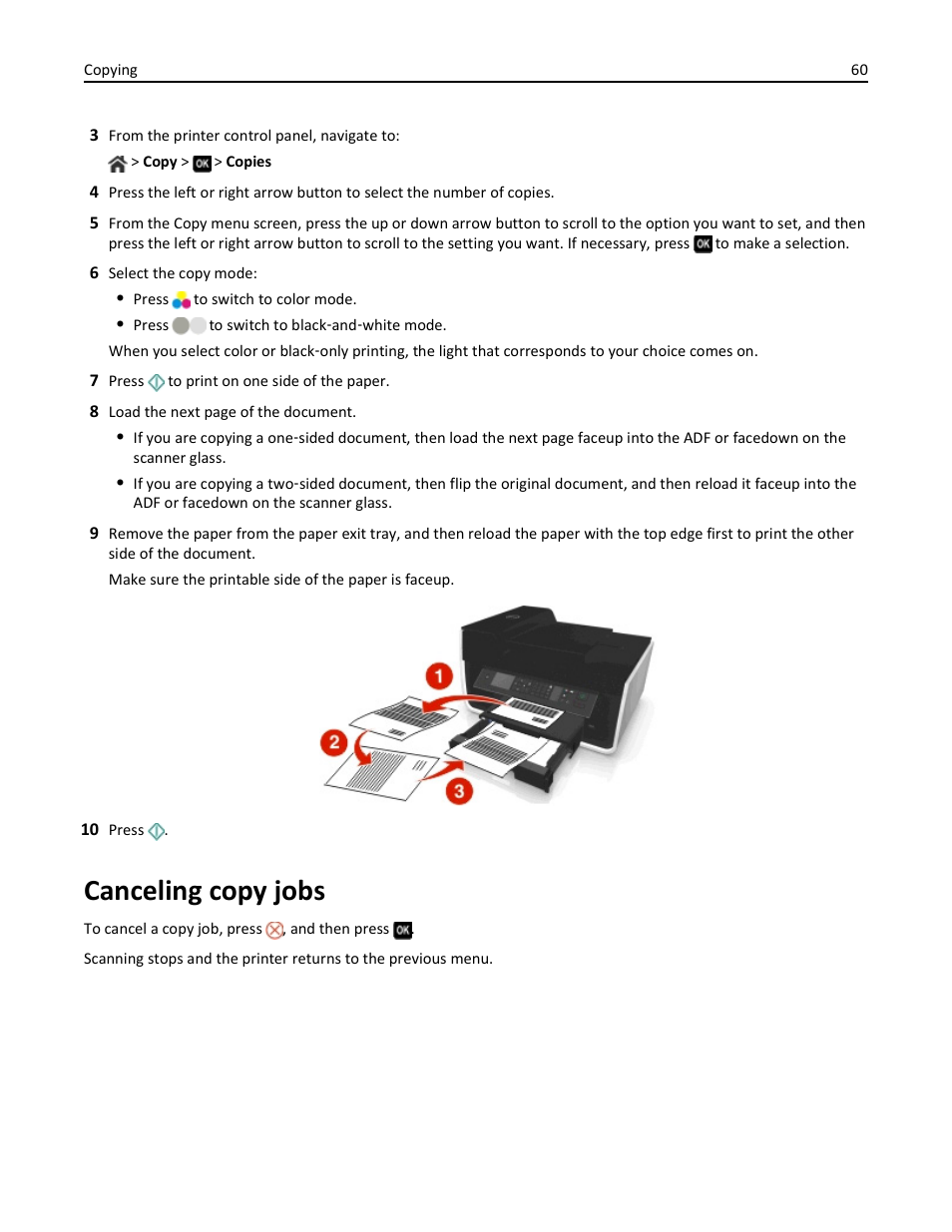 Canceling copy jobs | Dell V725w All In One Wireless Inkjet Printer User Manual | Page 60 / 186