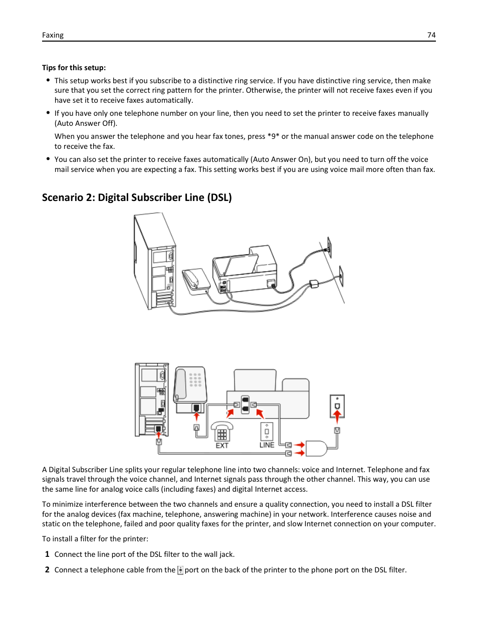 Scenario 2: digital subscriber line (dsl) | Dell V725w All In One Wireless Inkjet Printer User Manual | Page 74 / 186