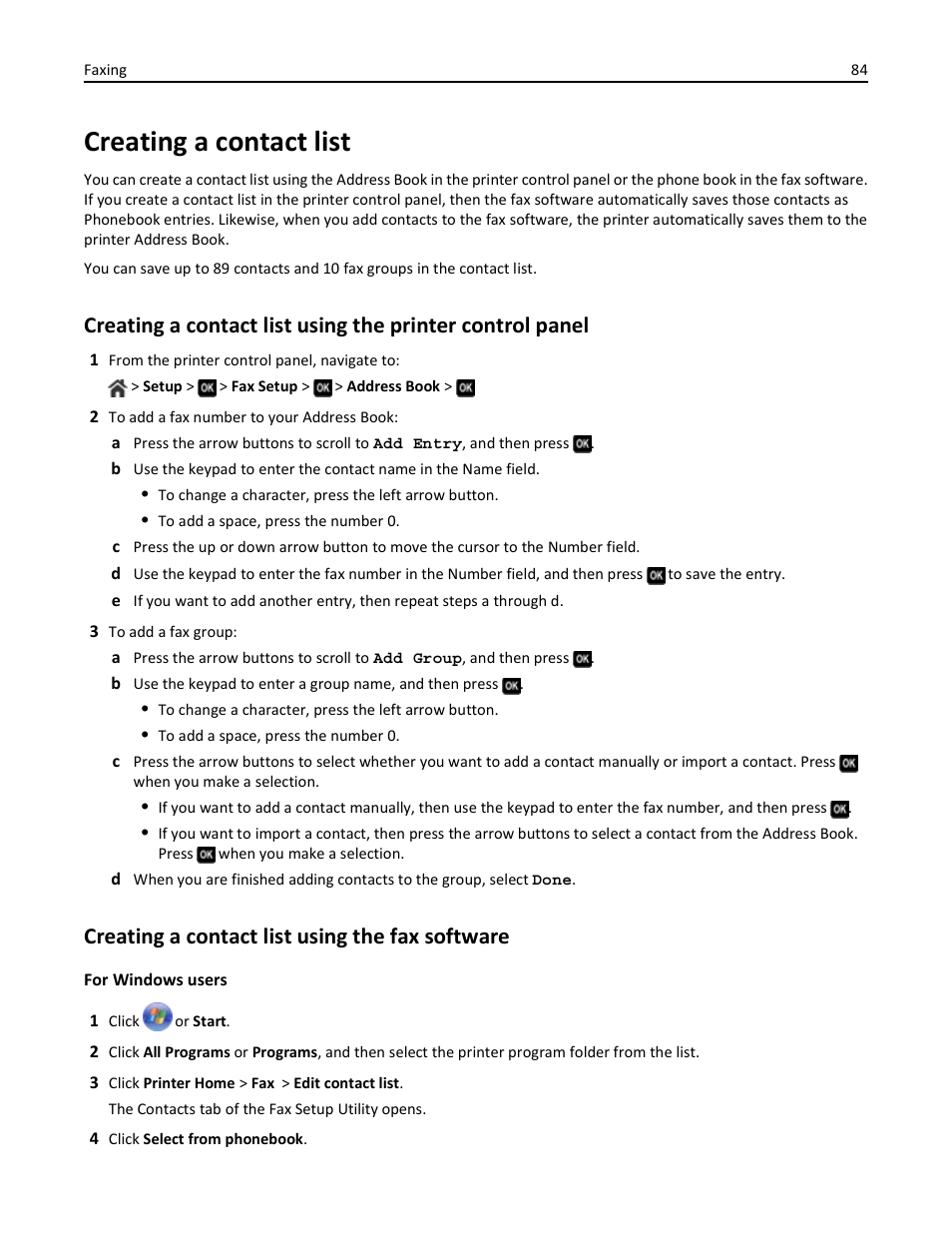 Creating a contact list, Creating a contact list using the fax software | Dell V725w All In One Wireless Inkjet Printer User Manual | Page 84 / 186