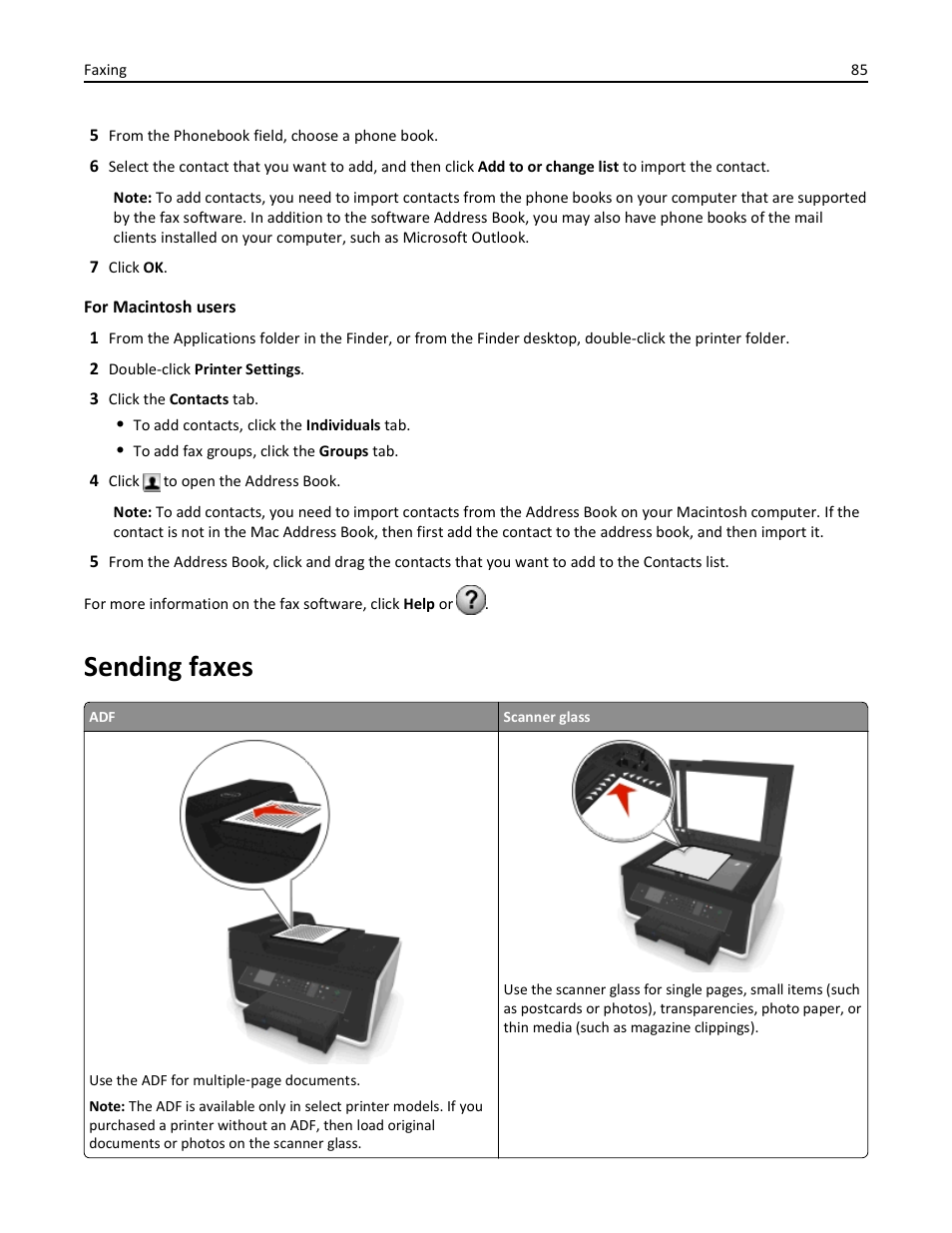 Sending faxes | Dell V725w All In One Wireless Inkjet Printer User Manual | Page 85 / 186