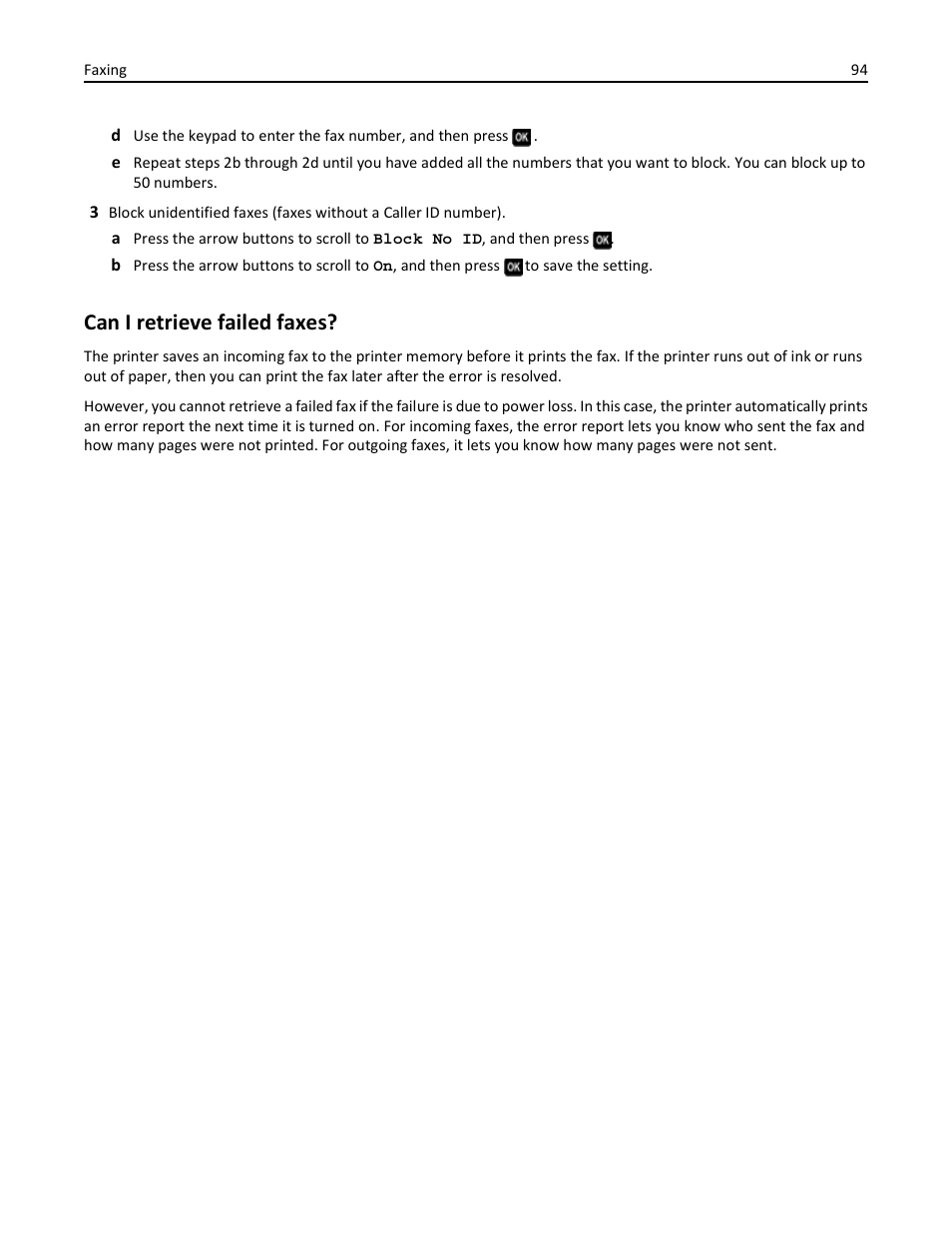 Can i retrieve failed faxes | Dell V725w All In One Wireless Inkjet Printer User Manual | Page 94 / 186