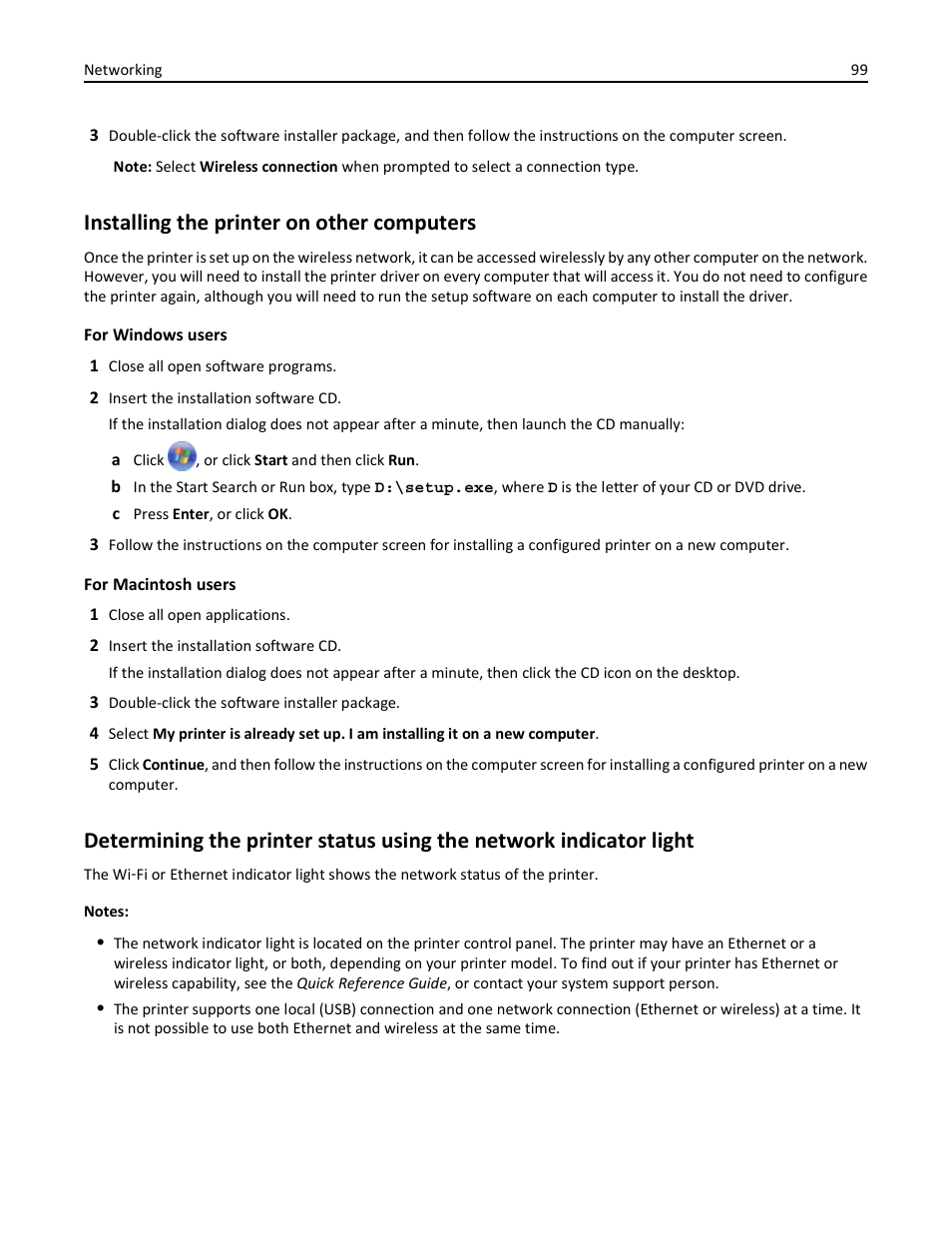 Installing the printer on other computers | Dell V725w All In One Wireless Inkjet Printer User Manual | Page 99 / 186