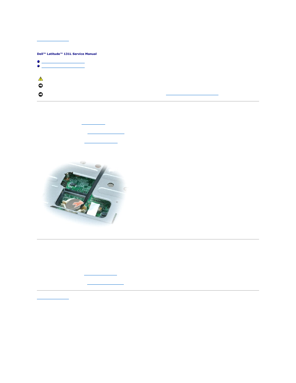 Coin-cell battery, Removing the coin-cell battery, Replacing the coin-cell battery | Dell Latitude 131L User Manual | Page 12 / 42