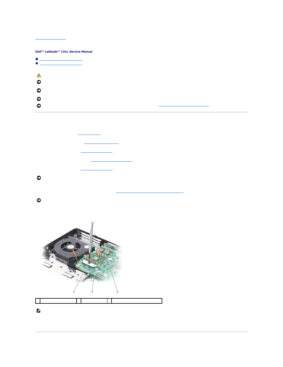 Processor module, Removing the processor module | Dell Latitude 131L User Manual | Page 13 / 42