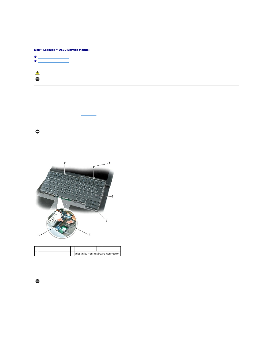 Keyboard, Removing the keyboard, Replacing the keyboard | Dell Latitude D530 (Early 2008) User Manual | Page 29 / 48