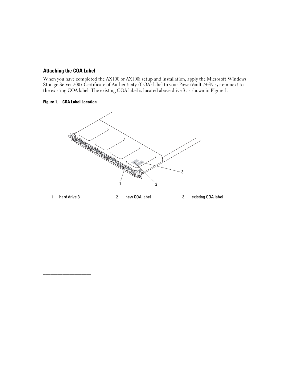 Attaching the coa label | Dell PowerVault 745N User Manual | Page 3 / 6