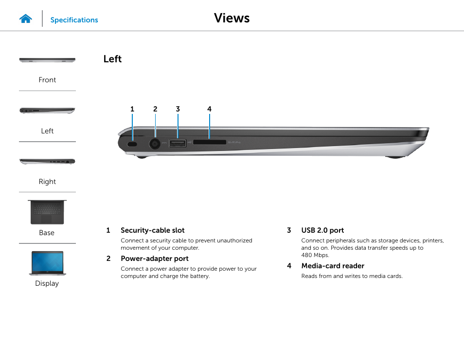 Left, Views | Dell Inspiron 14 (5447, Early 2014) User Manual | Page 3 / 22