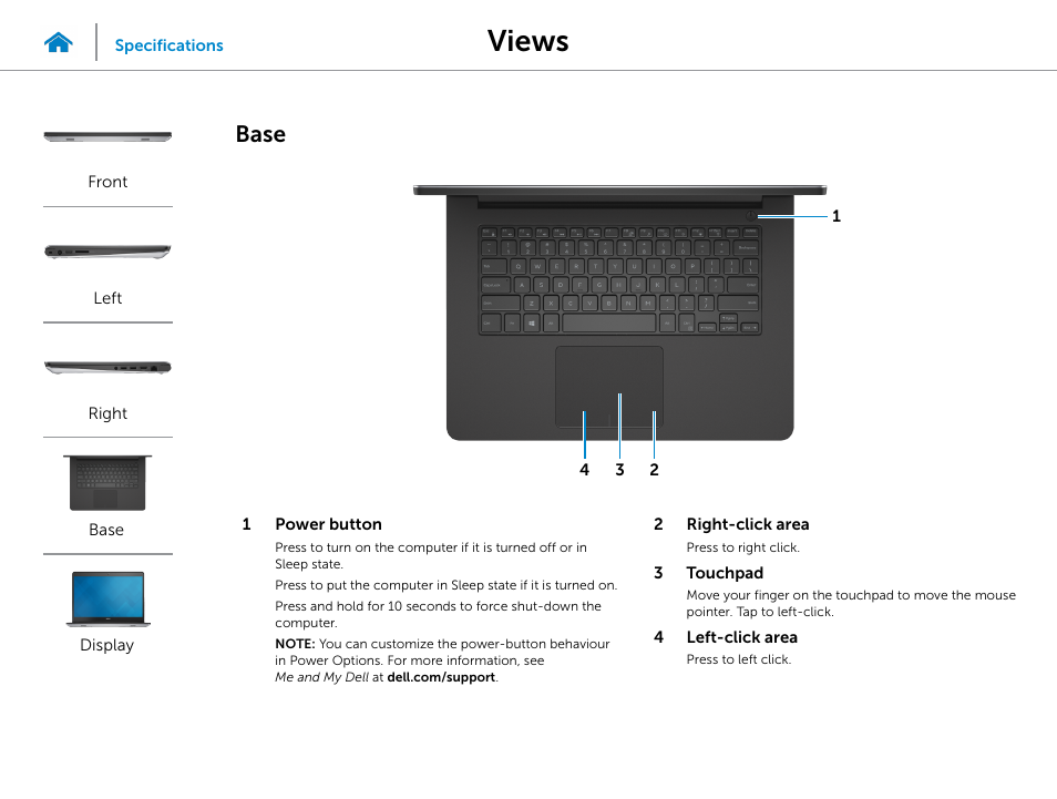 Base, Views | Dell Inspiron 14 (5447, Early 2014) User Manual | Page 5 / 22
