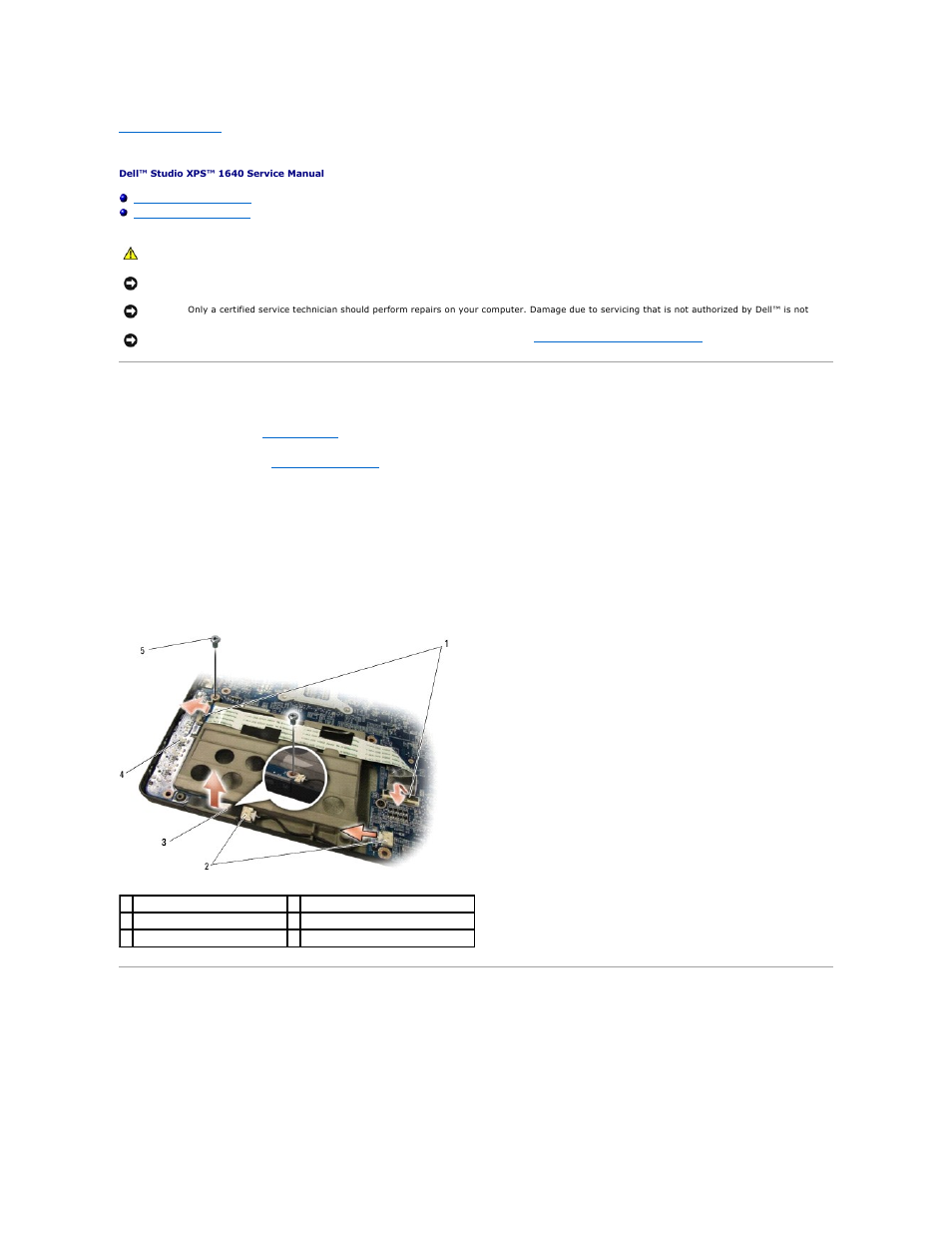 Audio board, Removing the audio board, Replacing the audio board | Dell Studio XPS M1640 (Mid 2010) User Manual | Page 5 / 48
