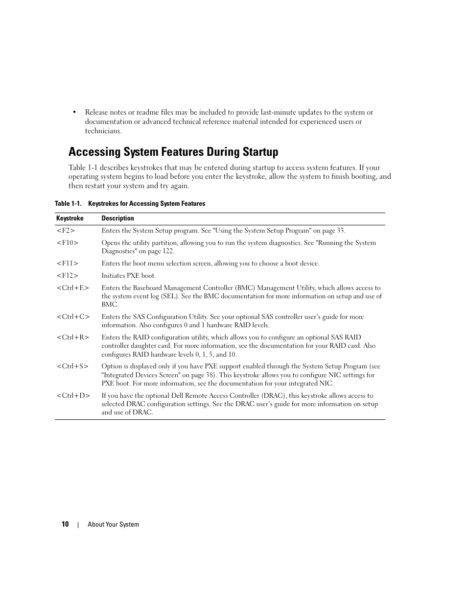 Accessing system features during startup | Dell PowerEdge 1900 User Manual | Page 10 / 166