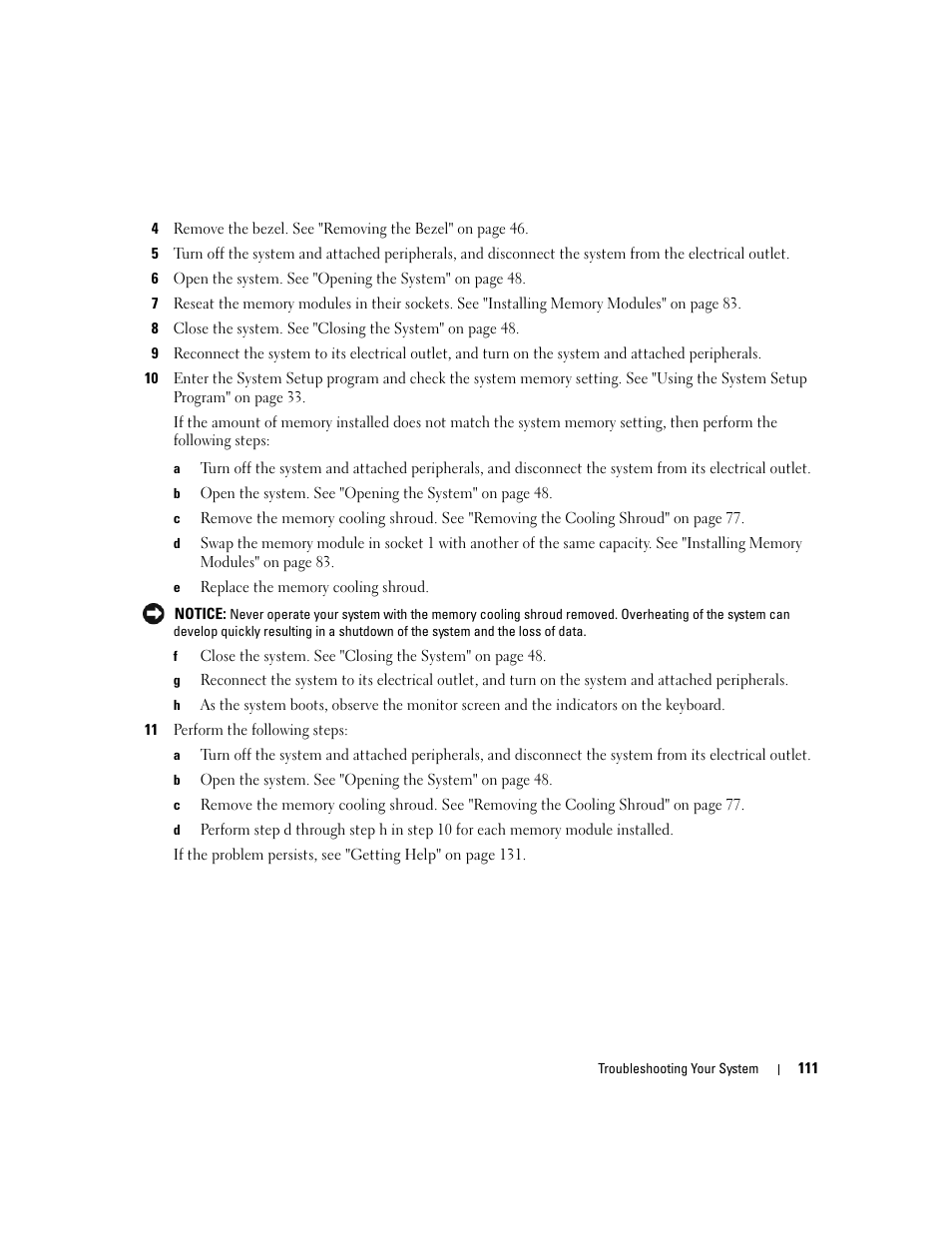 Step 11, S the system memory setting, go to step 11 | Dell PowerEdge 1900 User Manual | Page 111 / 166