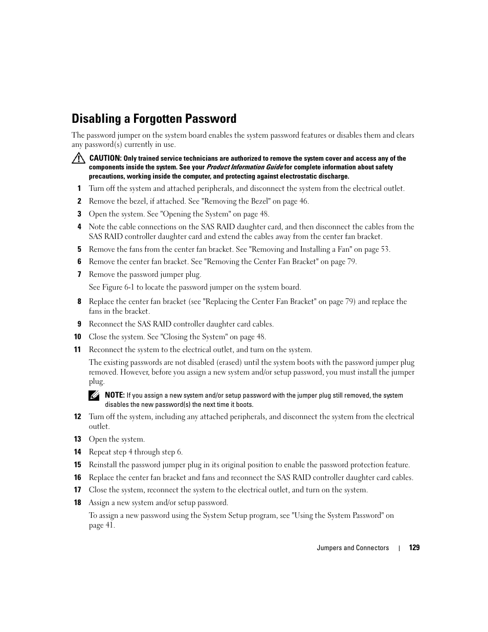 Disabling a forgotten password | Dell PowerEdge 1900 User Manual | Page 129 / 166