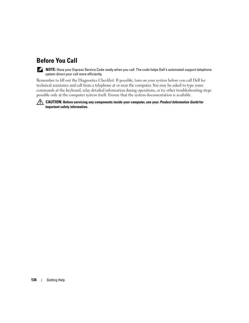 Before you call | Dell PowerEdge 1900 User Manual | Page 134 / 166