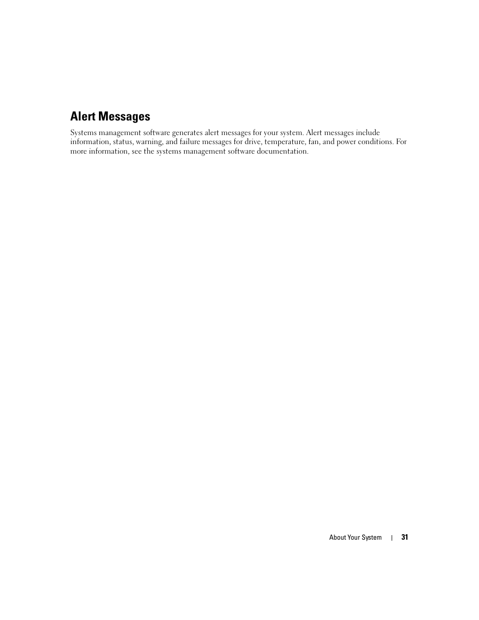 Alert messages | Dell PowerEdge 1900 User Manual | Page 31 / 166