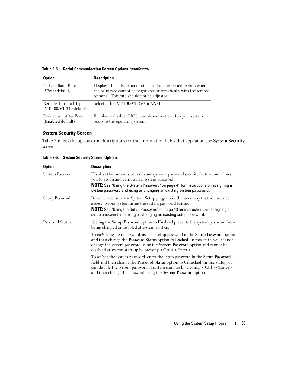 System security screen | Dell PowerEdge 1900 User Manual | Page 39 / 166