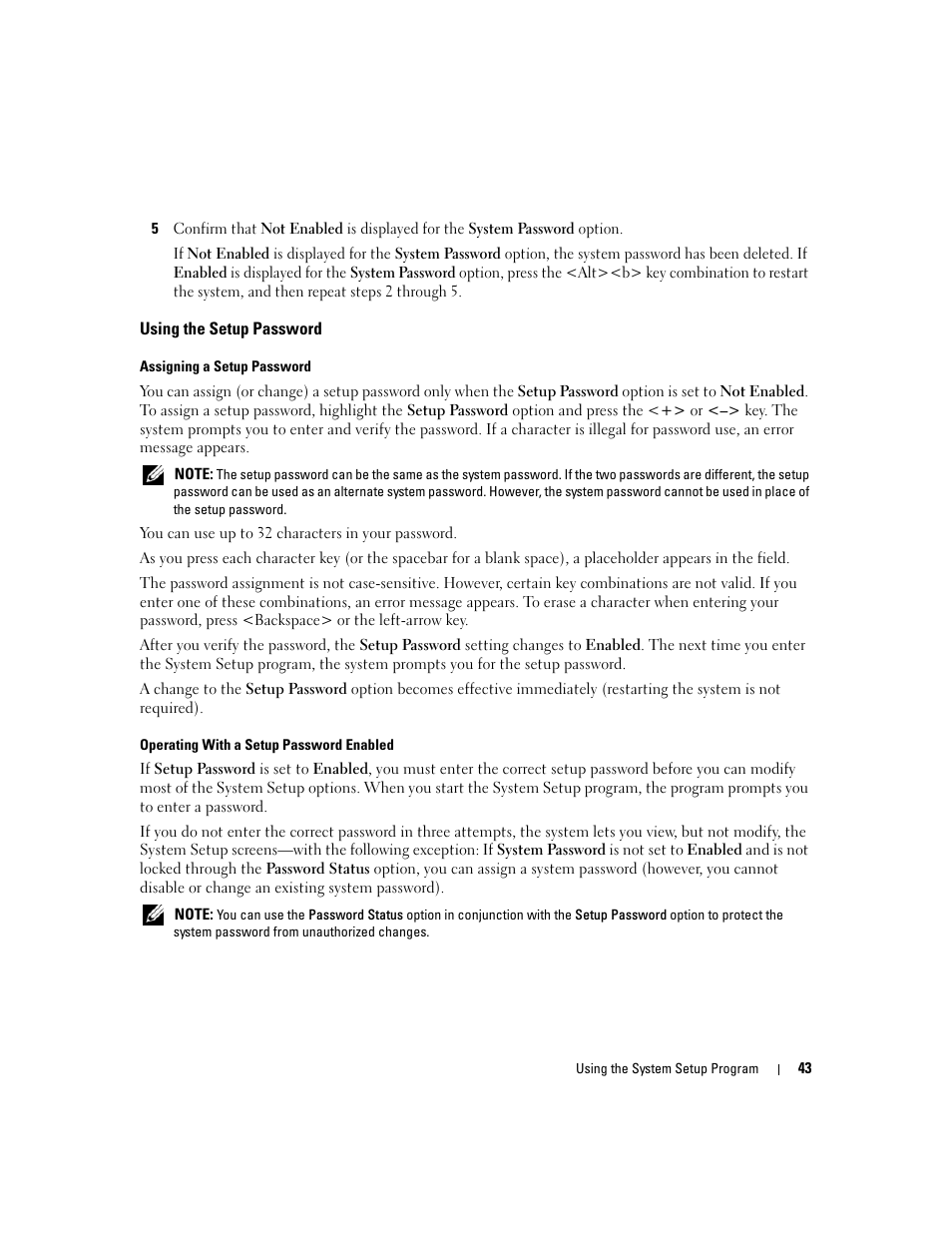 Using the setup password | Dell PowerEdge 1900 User Manual | Page 43 / 166