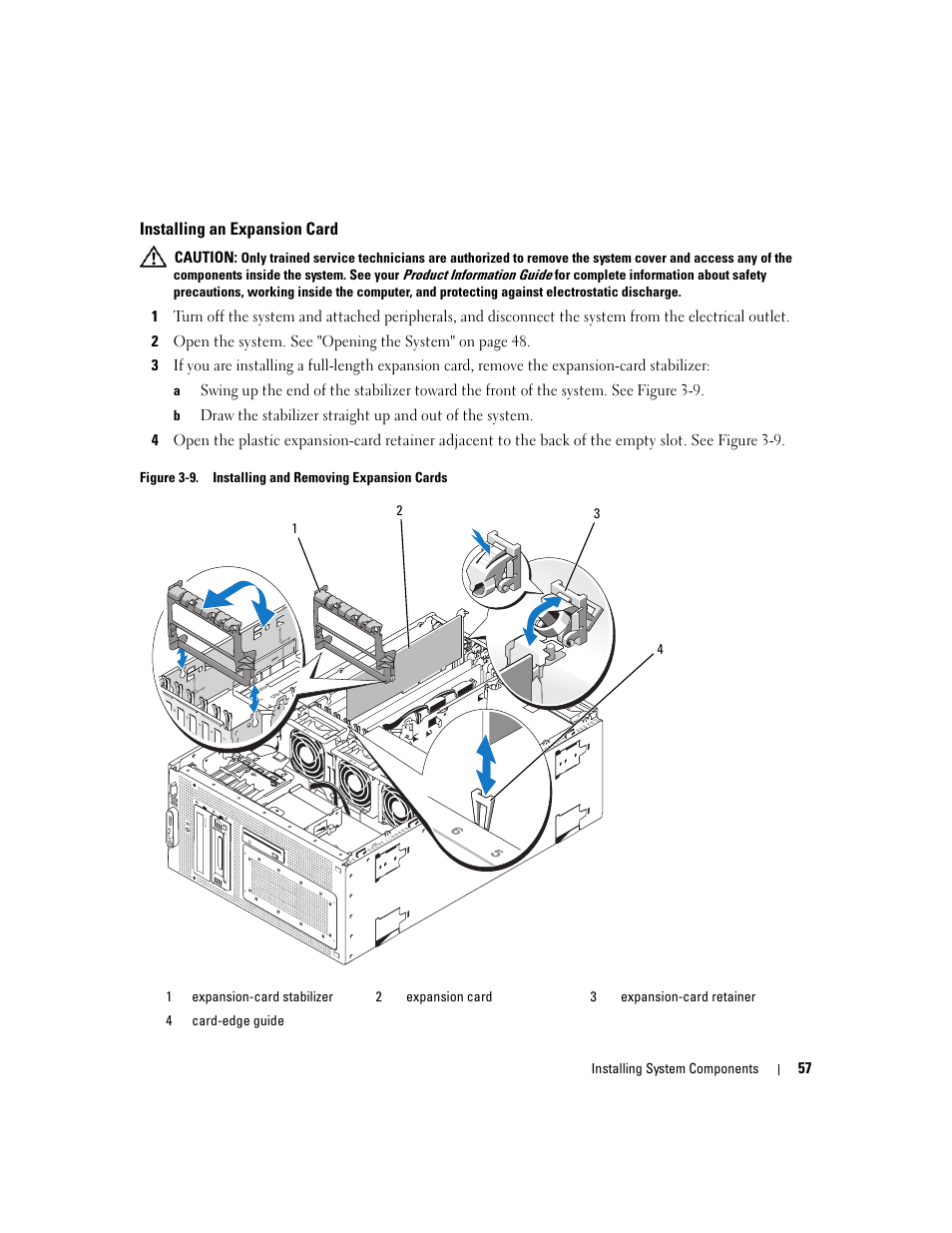 Installing an expansion card | Dell PowerEdge 1900 User Manual | Page 57 / 166