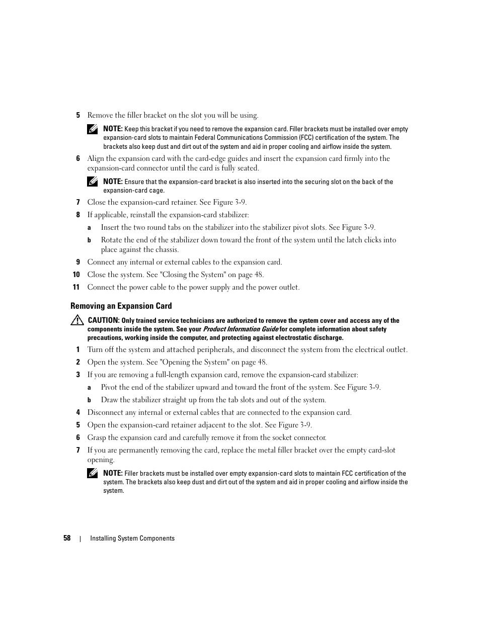 Removing an expansion card | Dell PowerEdge 1900 User Manual | Page 58 / 166
