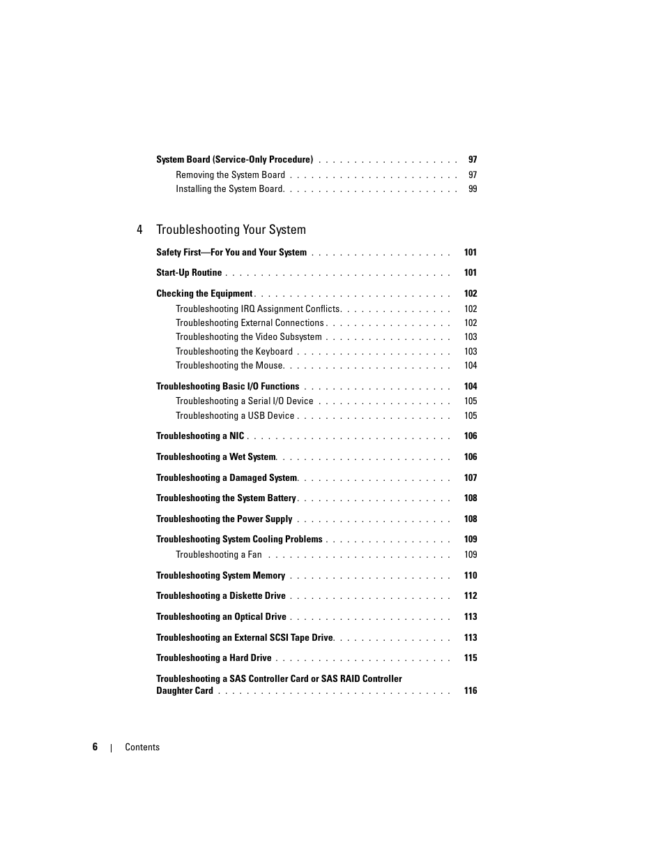 4troubleshooting your system | Dell PowerEdge 1900 User Manual | Page 6 / 166