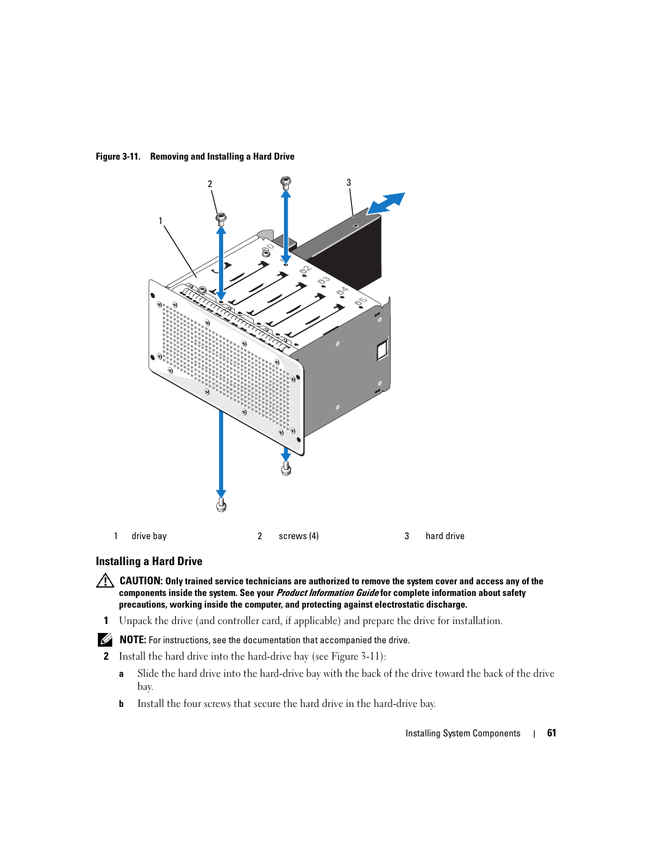 Installing a hard drive | Dell PowerEdge 1900 User Manual | Page 61 / 166