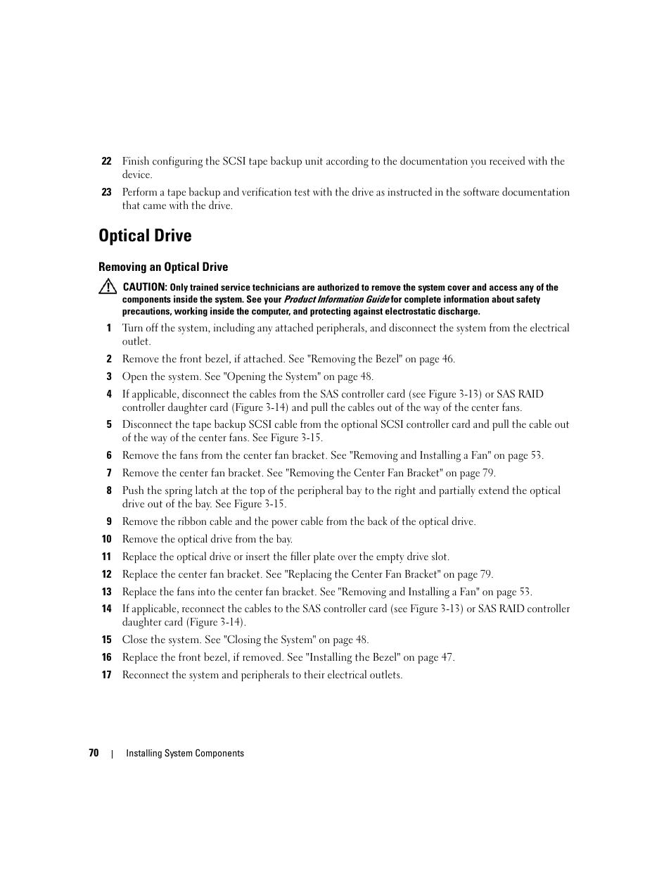 Optical drive, Removing an optical drive | Dell PowerEdge 1900 User Manual | Page 70 / 166