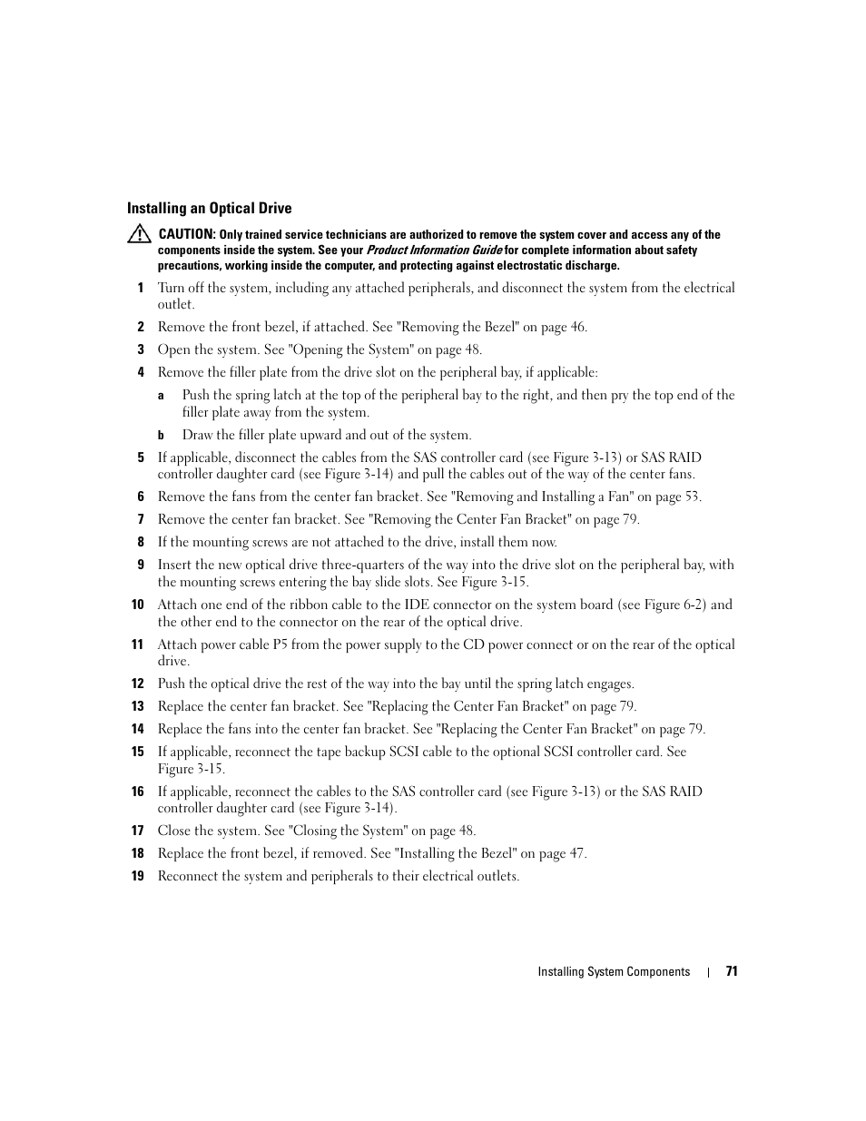 Installing an optical drive | Dell PowerEdge 1900 User Manual | Page 71 / 166