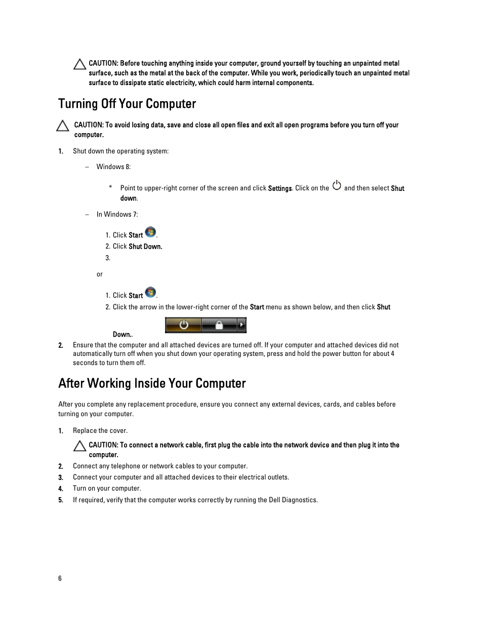 Turning off your computer, After working inside your computer | Dell Vostro 5460 (Late 2012) User Manual | Page 6 / 39