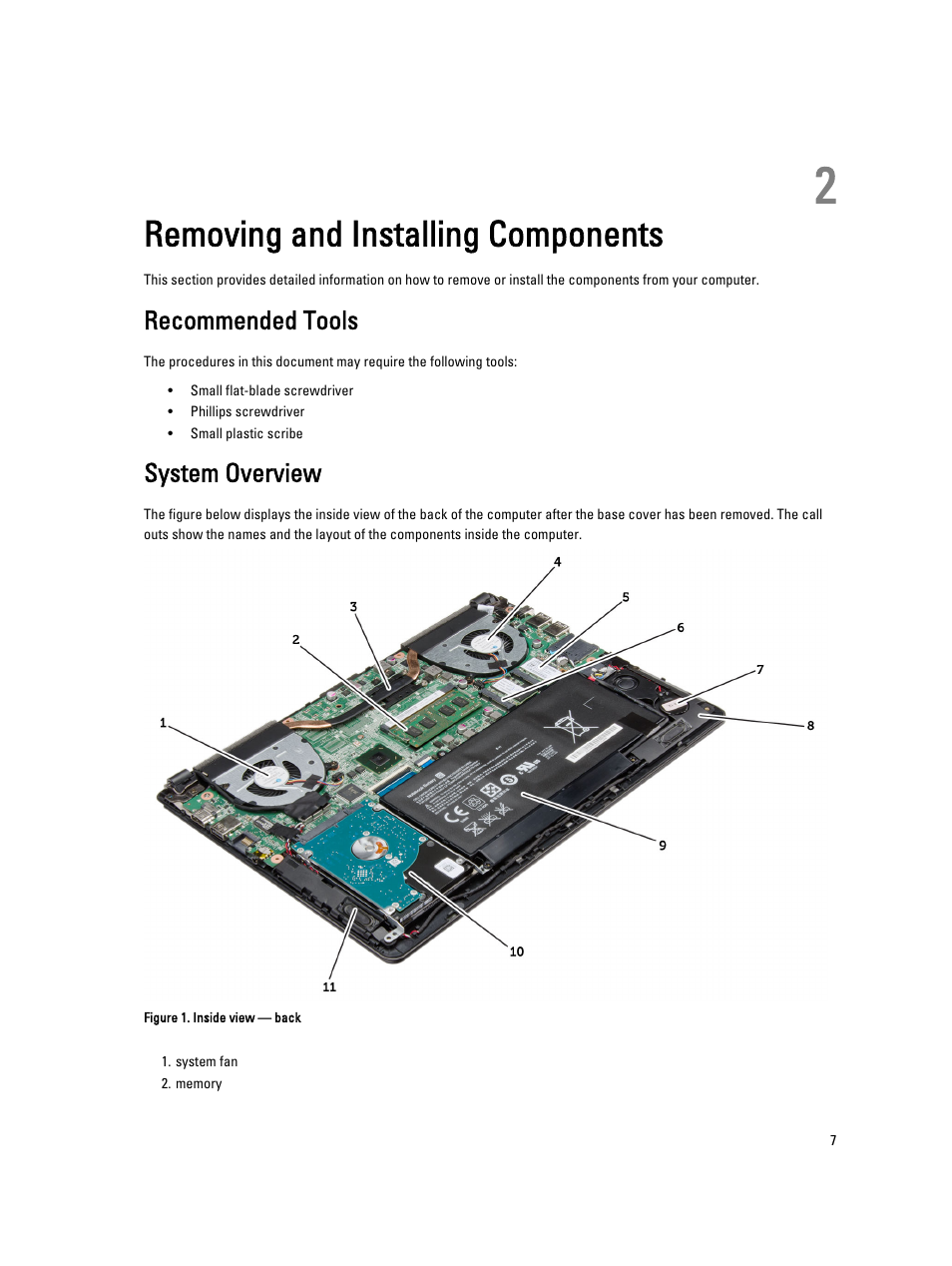 Removing and installing components, Recommended tools, System overview | 2 removing and installing components | Dell Vostro 5460 (Late 2012) User Manual | Page 7 / 39