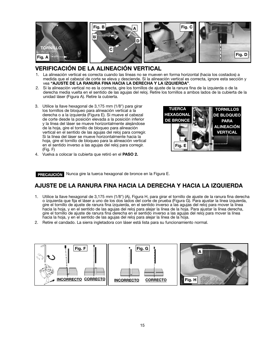 Verificación de la alineación vertical | Black & Decker BT2000L User Manual | Page 15 / 64
