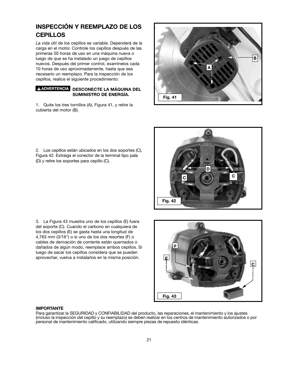 Inspección y reemplazo de los cepillos | Black & Decker BT2000L User Manual | Page 21 / 64