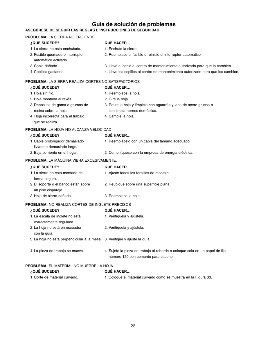 Guía de solución de problemas | Black & Decker BT2000L User Manual | Page 22 / 64