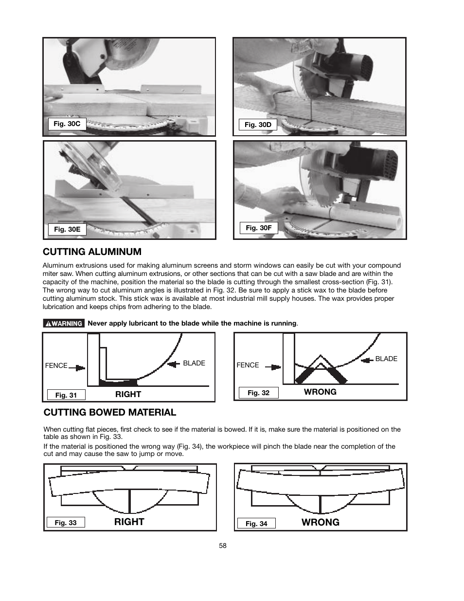 Cutting aluminum, Cutting bowed material, Right wrong | Black & Decker BT2000L User Manual | Page 58 / 64