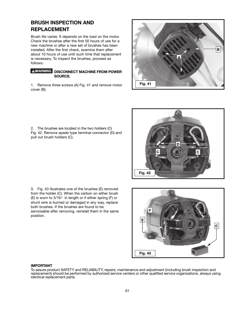 Brush inspection and replacement | Black & Decker BT2000L User Manual | Page 61 / 64