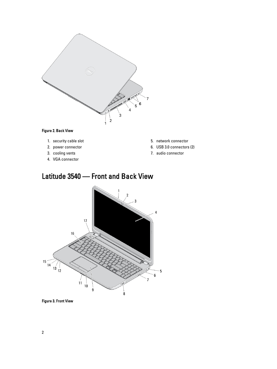 Latitude 3540 — front and back view | Dell Latitude 3540 (Late 2013) User Manual | Page 2 / 6