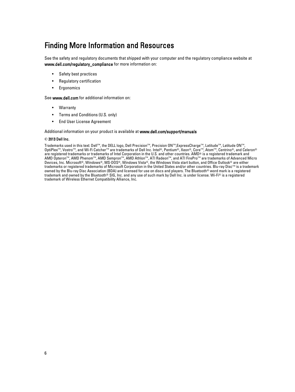 Finding more information and resources | Dell Latitude 3540 (Late 2013) User Manual | Page 6 / 6