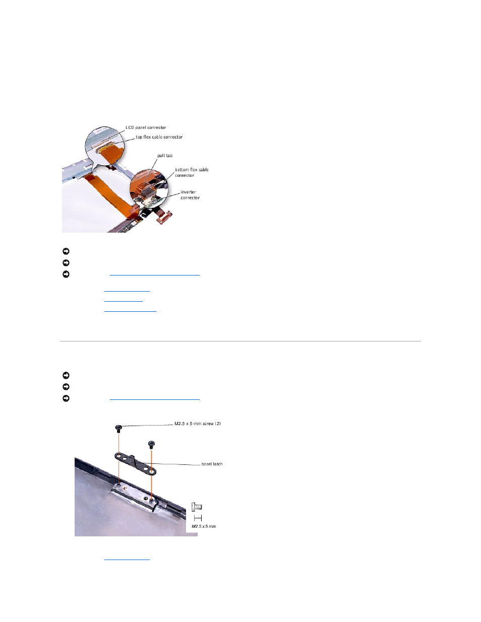 Display assembly latch, Removing the display-feed flex cable | Dell Inspiron 4000 User Manual | Page 33 / 63