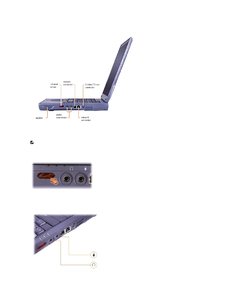 Infrared sensor, Audio connectors | Dell Inspiron 4000 User Manual | Page 60 / 63
