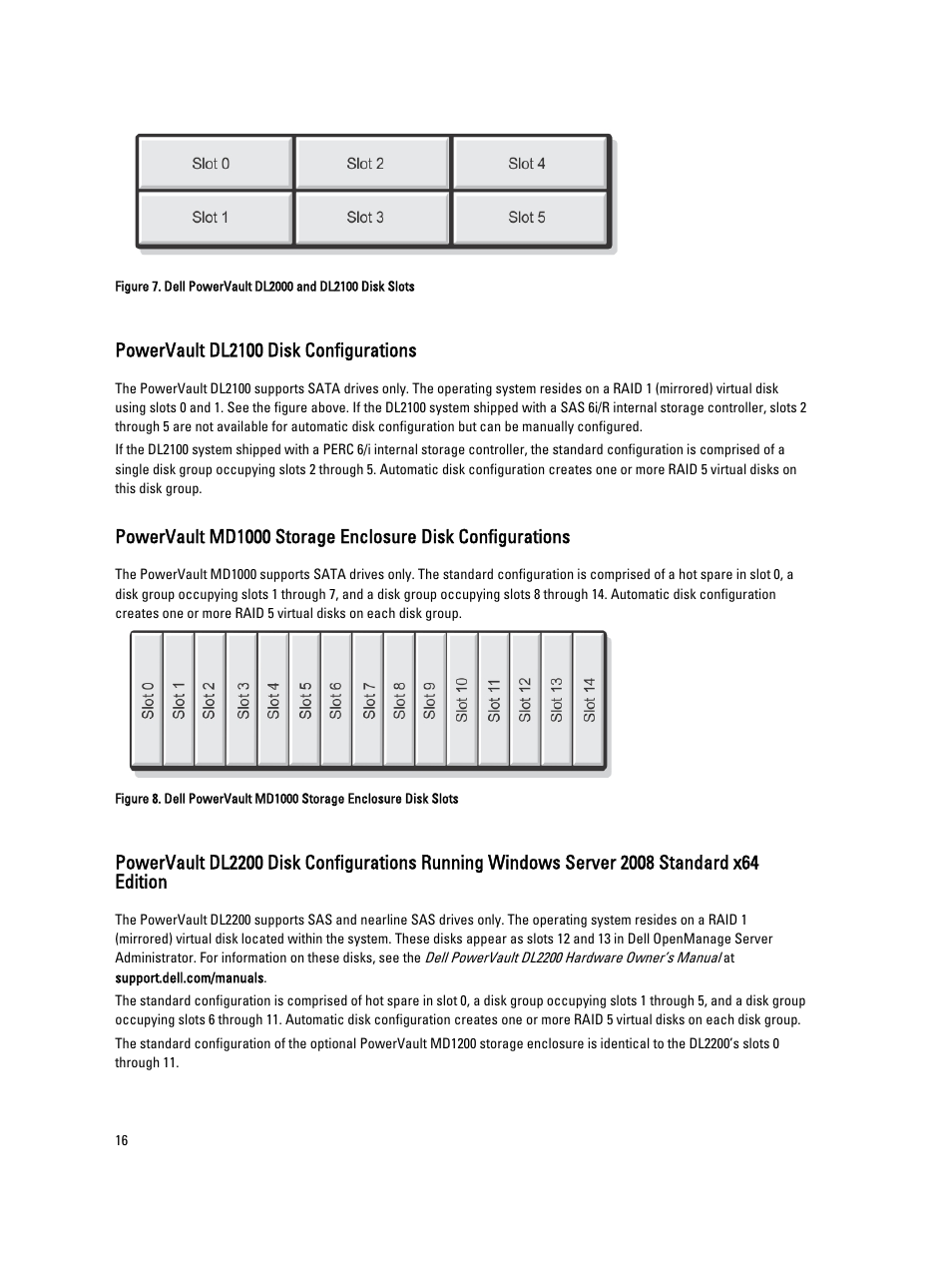 Powervault dl2100 disk configurations | Dell PowerVault DL2000 User Manual | Page 16 / 52