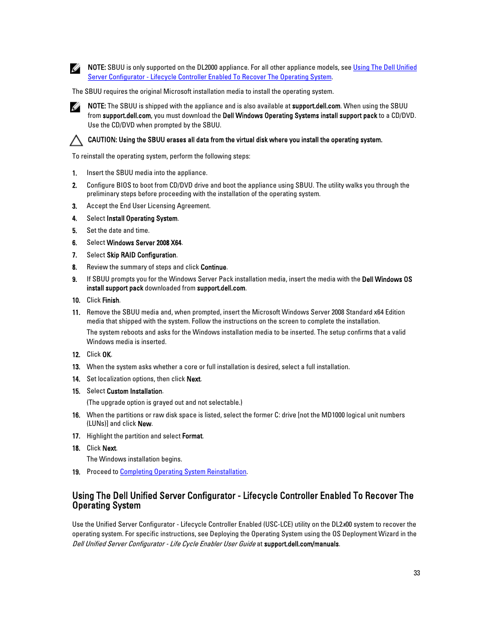 Recover the operating system | Dell PowerVault DL2000 User Manual | Page 33 / 52