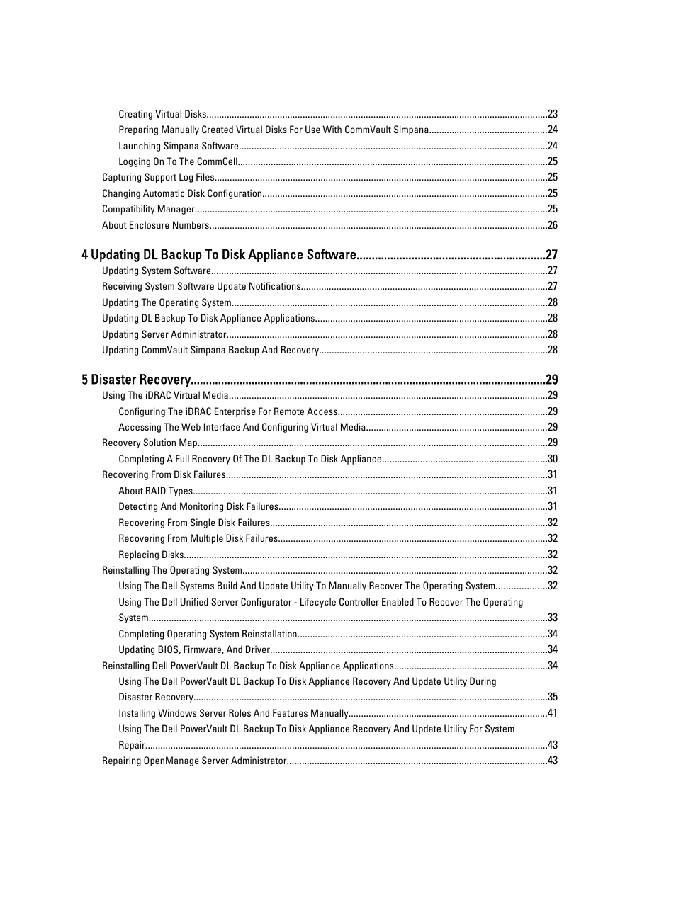 4 updating dl backup to disk appliance software, 5 disaster recovery | Dell PowerVault DL2000 User Manual | Page 4 / 52