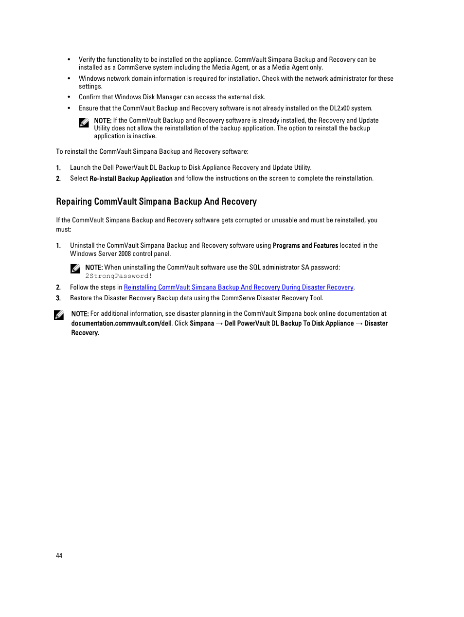 Repairing commvault simpana backup and recovery | Dell PowerVault DL2000 User Manual | Page 44 / 52