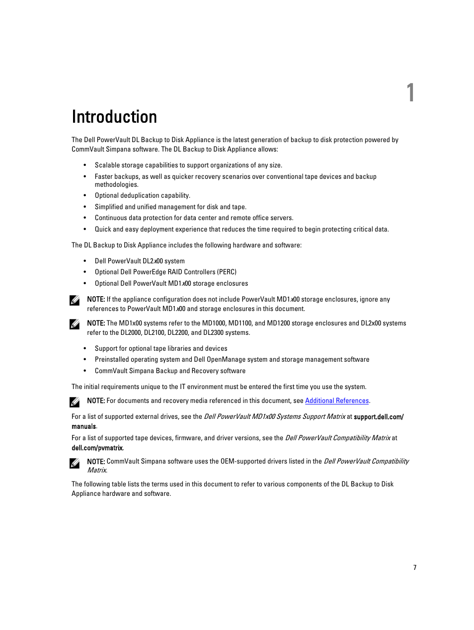 Introduction, 1 introduction | Dell PowerVault DL2000 User Manual | Page 7 / 52