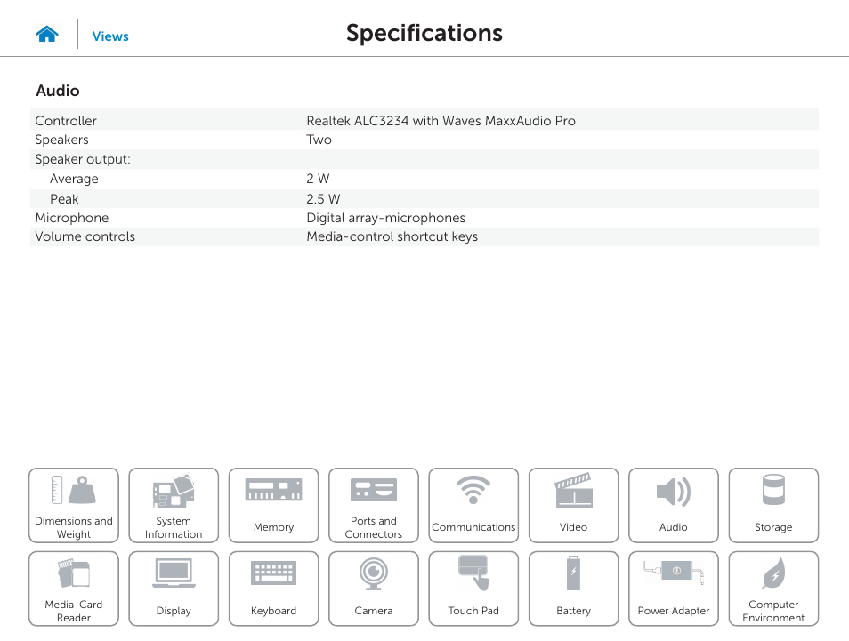 Audio, Specifications | Dell Inspiron 15 (7548, Late 2014) User Manual | Page 13 / 23