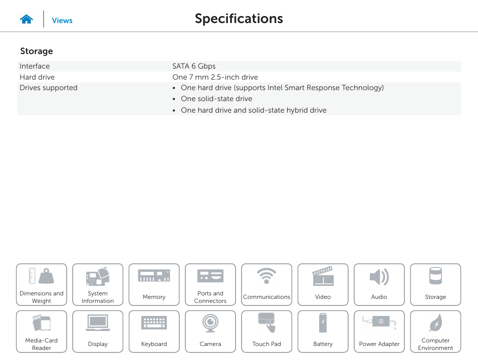 Storage, Specifications | Dell Inspiron 15 (7548, Late 2014) User Manual | Page 14 / 23